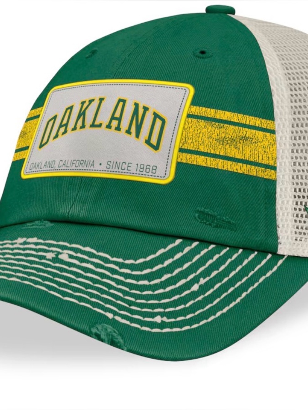 NWOT Men's Oakland Athletics Fanatics Green/Natural Heritage Stripe Trucker
